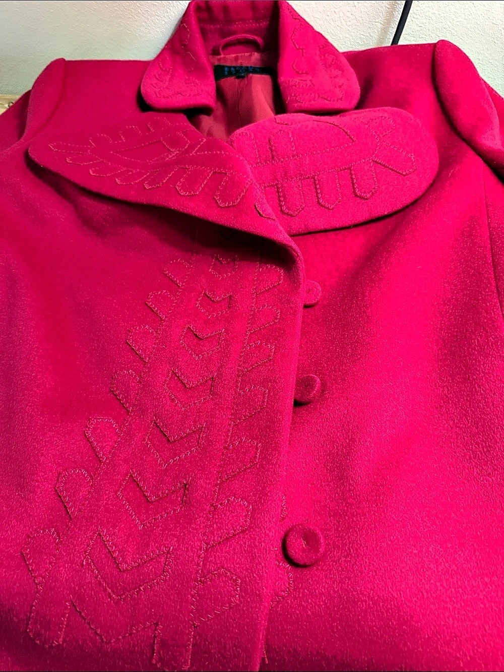 Escada Sport Embroidered Wool Pea Coat in Pink Size 40